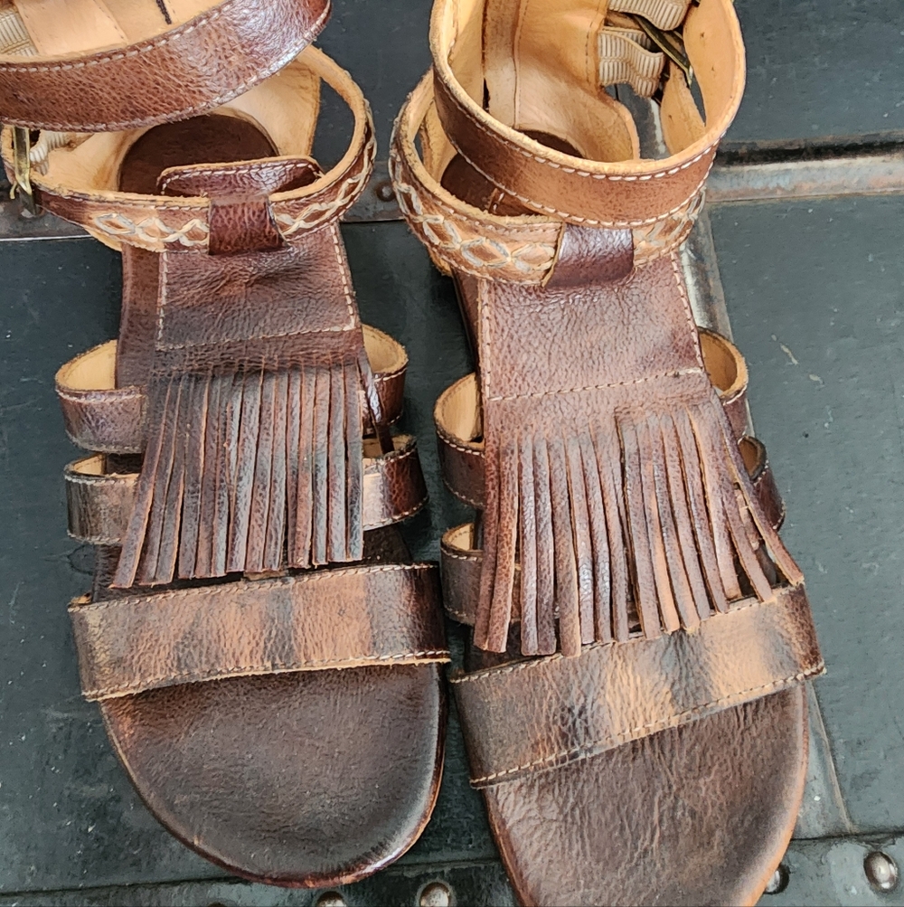 Bed Stu Brown Leather Fringe Gladiator Sandals - Women
